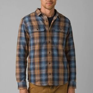 Prana Mens Blue Plaid Button-Up Flannel Shirt L